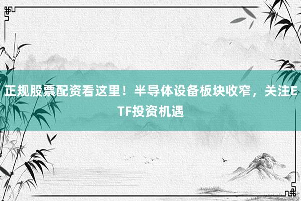 正规股票配资看这里！半导体设备板块收窄，关注ETF投资机遇