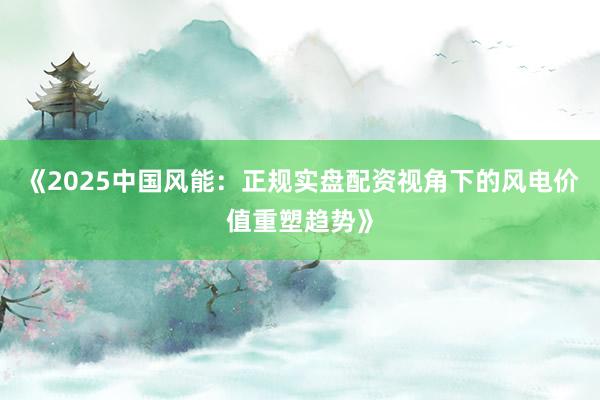 《2025中国风能：正规实盘配资视角下的风电价值重塑趋势》