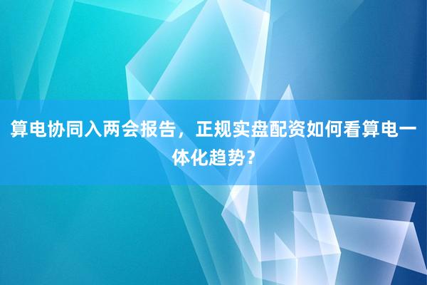 算电协同入两会报告，正规实盘配资如何看算电一体化趋势？