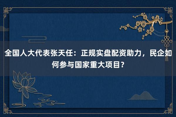 全国人大代表张天任：正规实盘配资助力，民企如何参与国家重大项目？