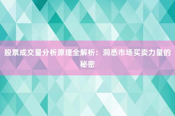 股票成交量分析原理全解析：洞悉市场买卖力量的秘密