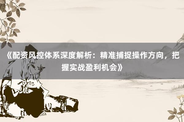 《配资风控体系深度解析:精准捕捉操作方向,把握实战盈利机会》