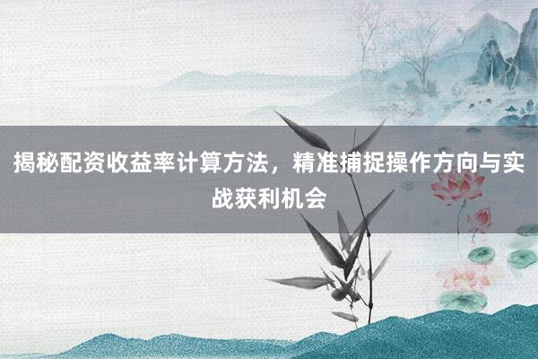 揭秘配资收益率计算方法，精准捕捉操作方向与实战获利机会