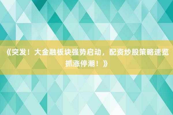 《突发！大金融板块强势启动，配资炒股策略速览抓涨停潮！》