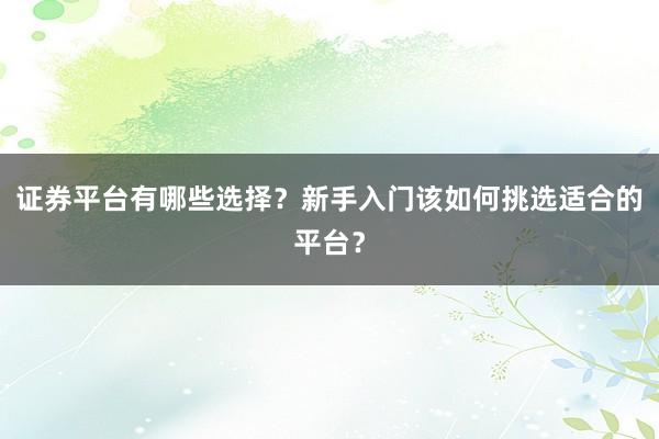 证券平台有哪些选择？新手入门该如何挑选适合的平台？